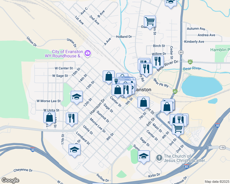 map of restaurants, bars, coffee shops, grocery stores, and more near 1033 Main St in Evanston