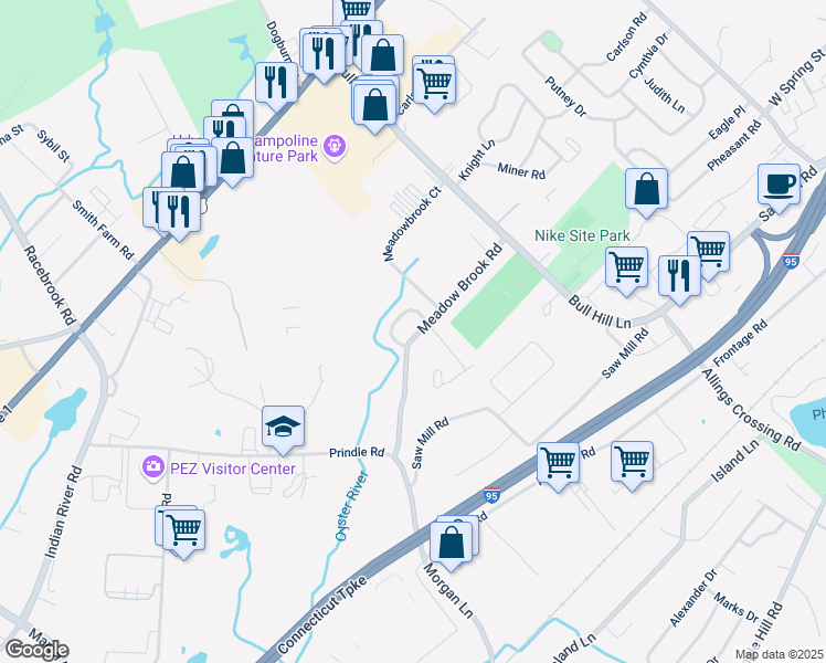 map of restaurants, bars, coffee shops, grocery stores, and more near 23 Meadow Brook Road in West Haven