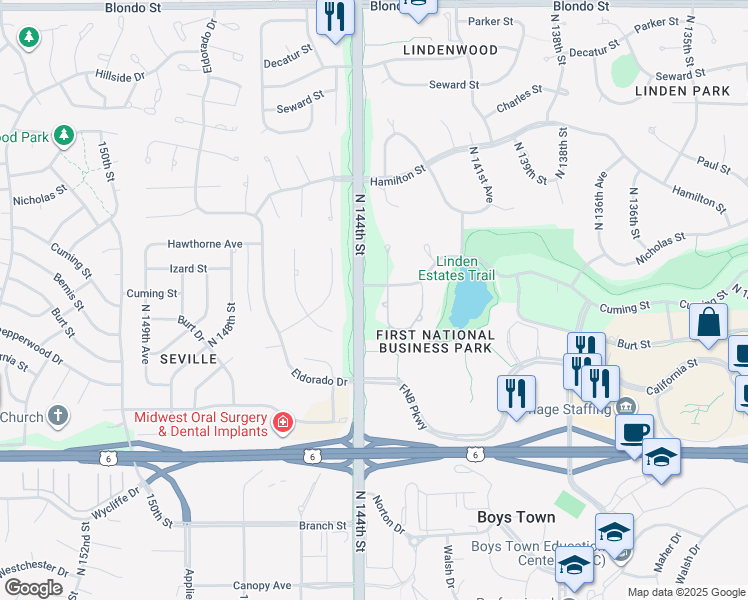 map of restaurants, bars, coffee shops, grocery stores, and more near 852 North 143rd Circle in Omaha