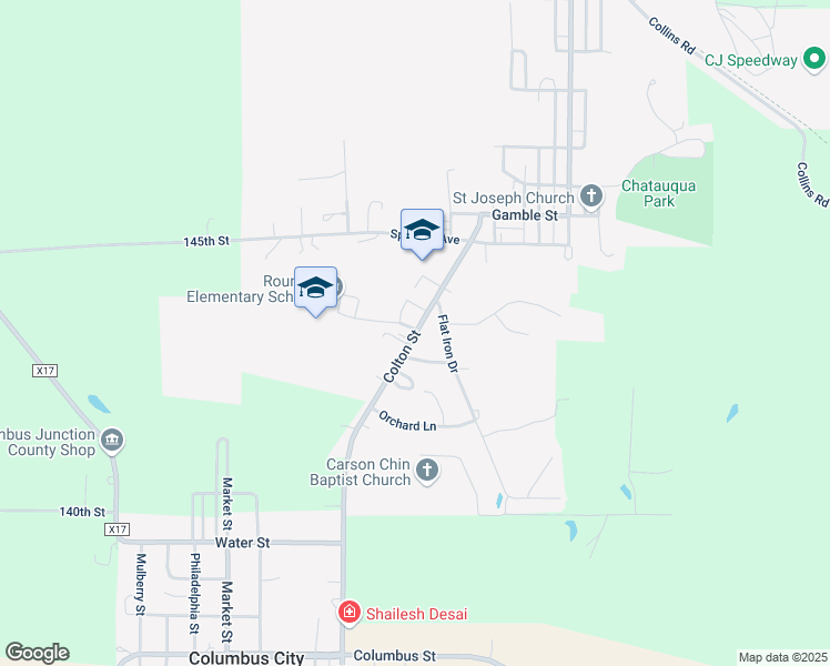 map of restaurants, bars, coffee shops, grocery stores, and more near Colton Street in Columbus Junction