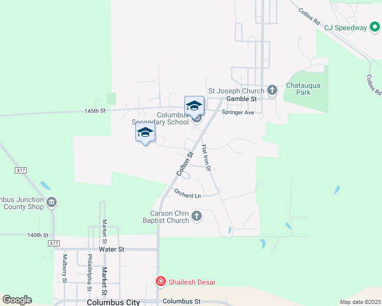 map of restaurants, bars, coffee shops, grocery stores, and more near Colton Street in Columbus Junction