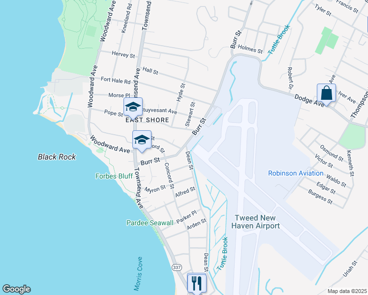 map of restaurants, bars, coffee shops, grocery stores, and more near 1850 Dean Street in New Haven