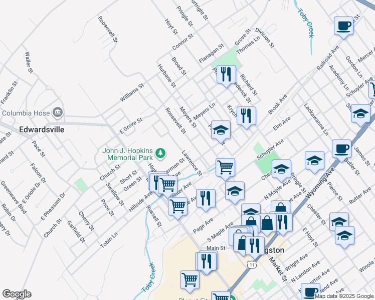 map of restaurants, bars, coffee shops, grocery stores, and more near 5-6 Lawrence Street in Edwardsville