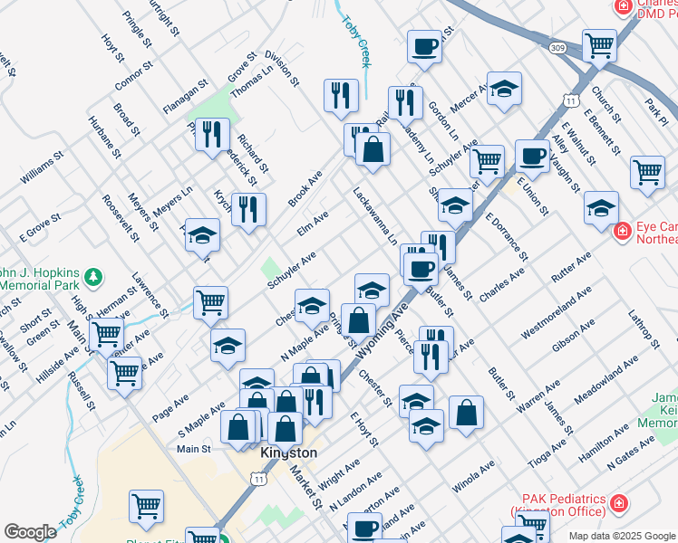 map of restaurants, bars, coffee shops, grocery stores, and more near 11 Newitt Place in Kingston