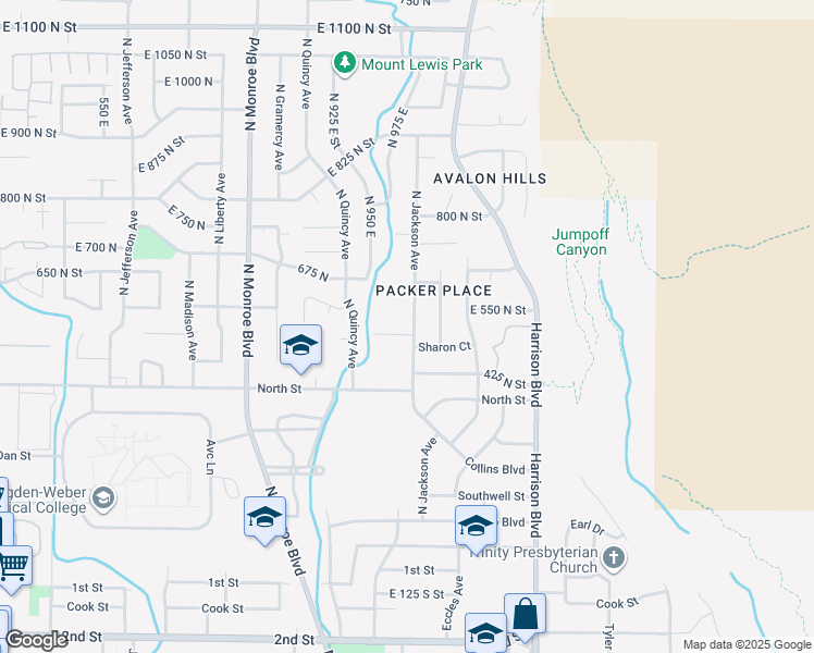 map of restaurants, bars, coffee shops, grocery stores, and more near 1030 500 North Street in Ogden