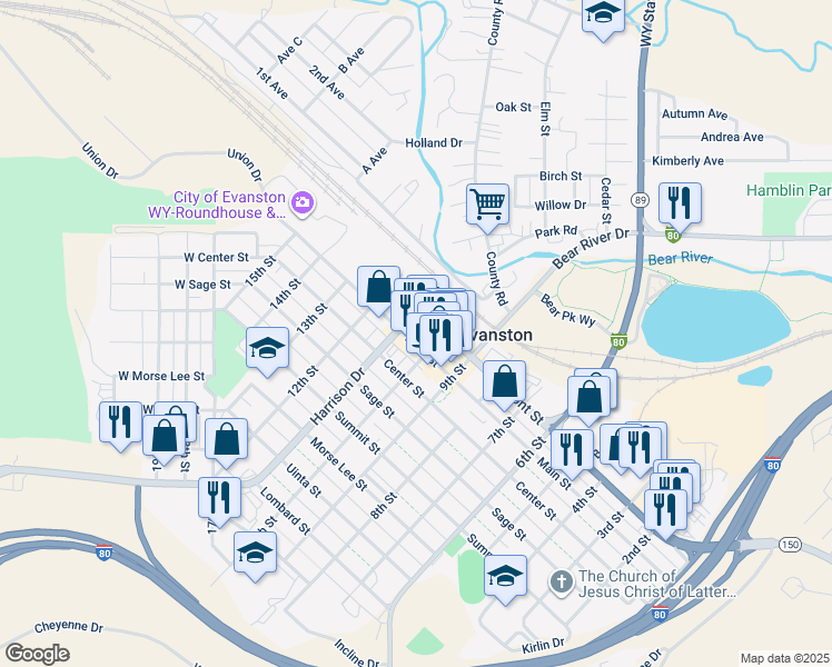 map of restaurants, bars, coffee shops, grocery stores, and more near 1033 Main Street in Evanston