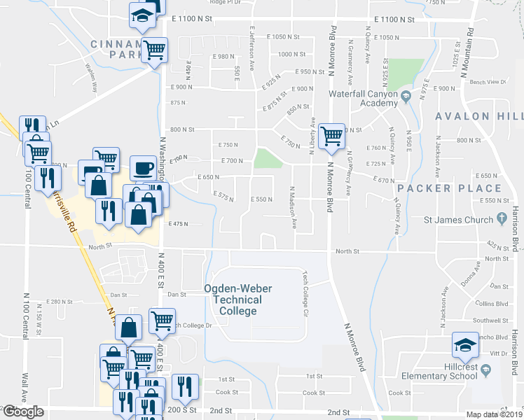 map of restaurants, bars, coffee shops, grocery stores, and more near 632 East 500 North in Ogden