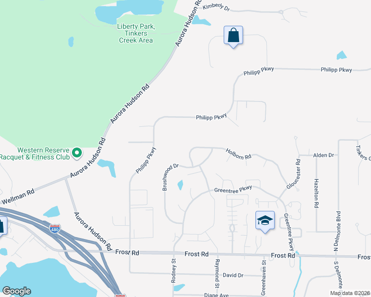 map of restaurants, bars, coffee shops, grocery stores, and more near 757 Holborn Road in Streetsboro
