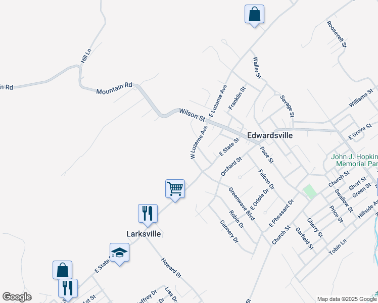 map of restaurants, bars, coffee shops, grocery stores, and more near 120 West Luzerne Avenue in Larksville