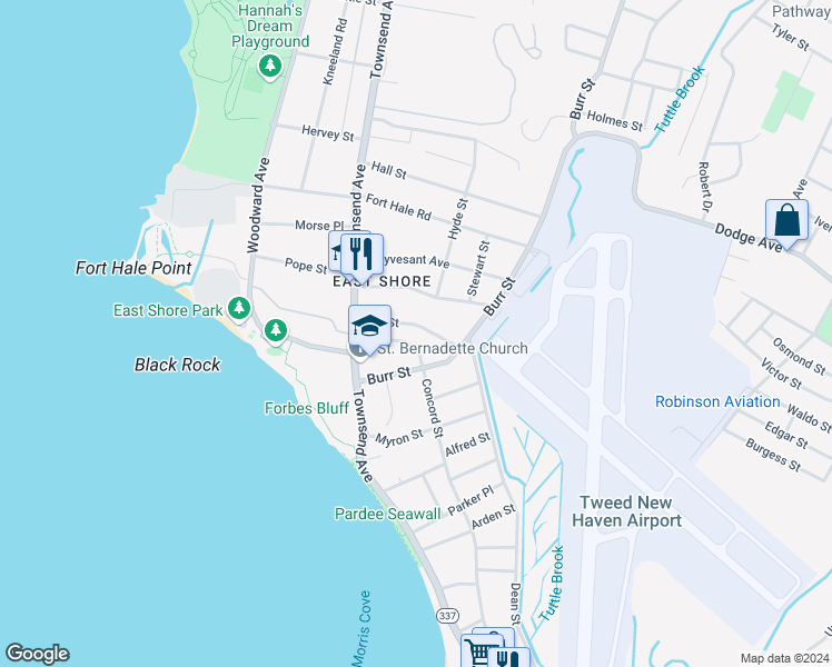 map of restaurants, bars, coffee shops, grocery stores, and more near 365 Concord Street in East Haven