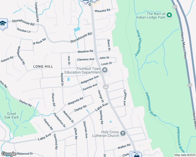 map of restaurants, bars, coffee shops, grocery stores, and more near 6225 Connecticut 111 in Trumbull