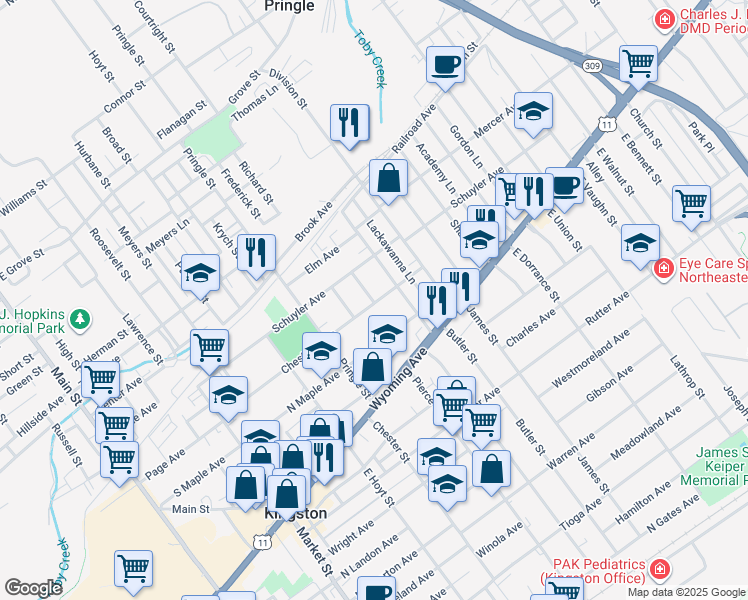 map of restaurants, bars, coffee shops, grocery stores, and more near 401 Chestnut Avenue in Kingston