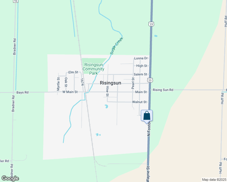 map of restaurants, bars, coffee shops, grocery stores, and more near 401 Main Street in Risingsun