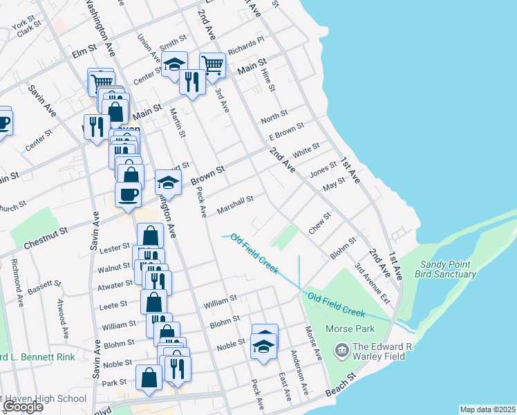 map of restaurants, bars, coffee shops, grocery stores, and more near 151 Jones Street in West Haven