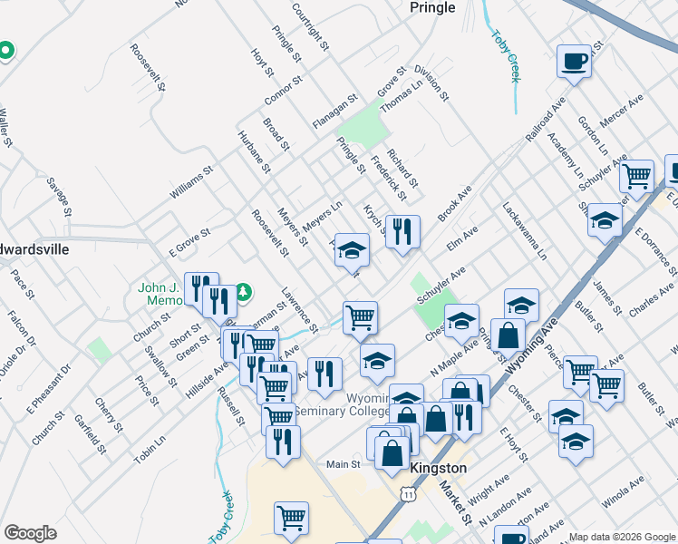 map of restaurants, bars, coffee shops, grocery stores, and more near 37 Meyers Court in Wilkes-Barre