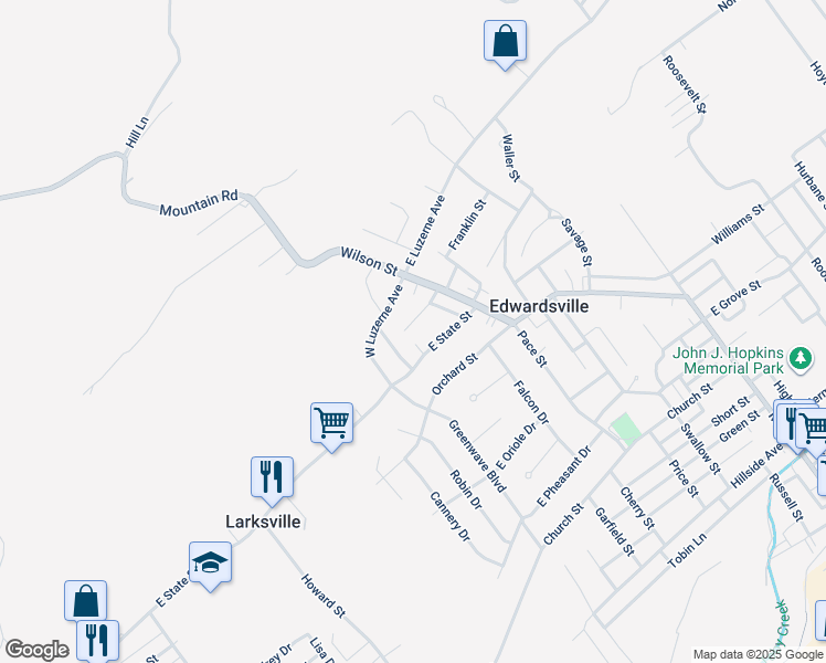 map of restaurants, bars, coffee shops, grocery stores, and more near 50 Larkin Street in Larksville