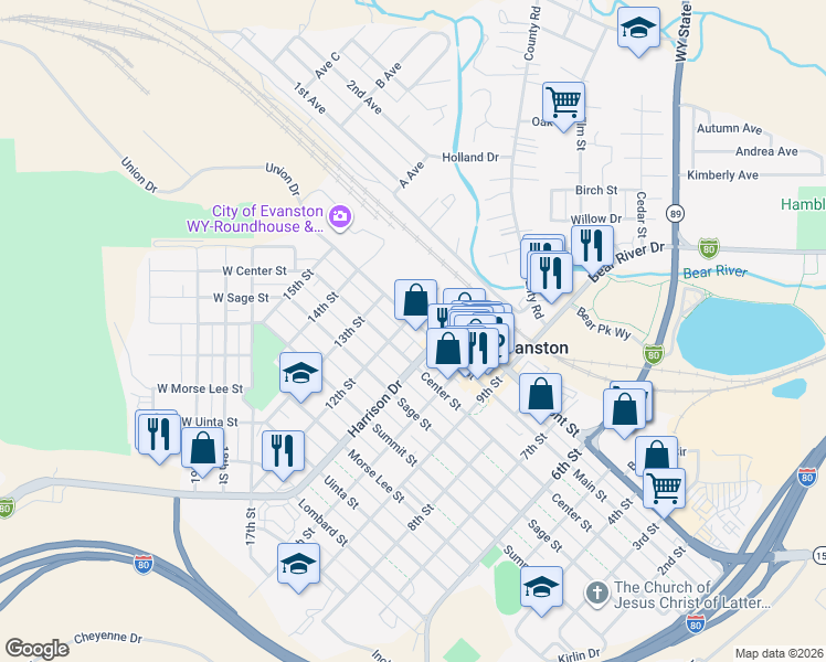 map of restaurants, bars, coffee shops, grocery stores, and more near in Evanston