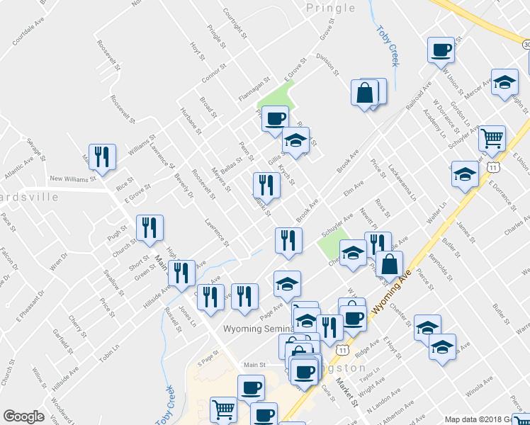 map of restaurants, bars, coffee shops, grocery stores, and more near 218 Zerby Avenue in Edwardsville