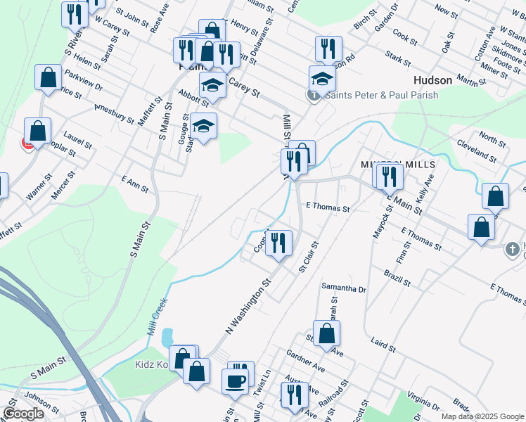 map of restaurants, bars, coffee shops, grocery stores, and more near 2-66 Miller St in Wilkes-Barre