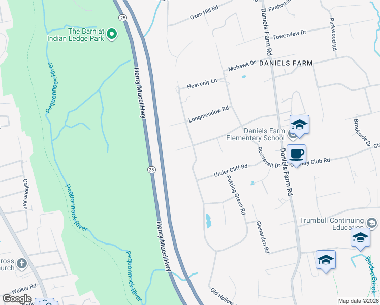 map of restaurants, bars, coffee shops, grocery stores, and more near 80 Scenic Hill Road in Trumbull