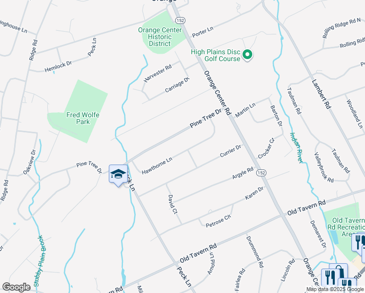 map of restaurants, bars, coffee shops, grocery stores, and more near 248 Pine Tree Drive in Orange