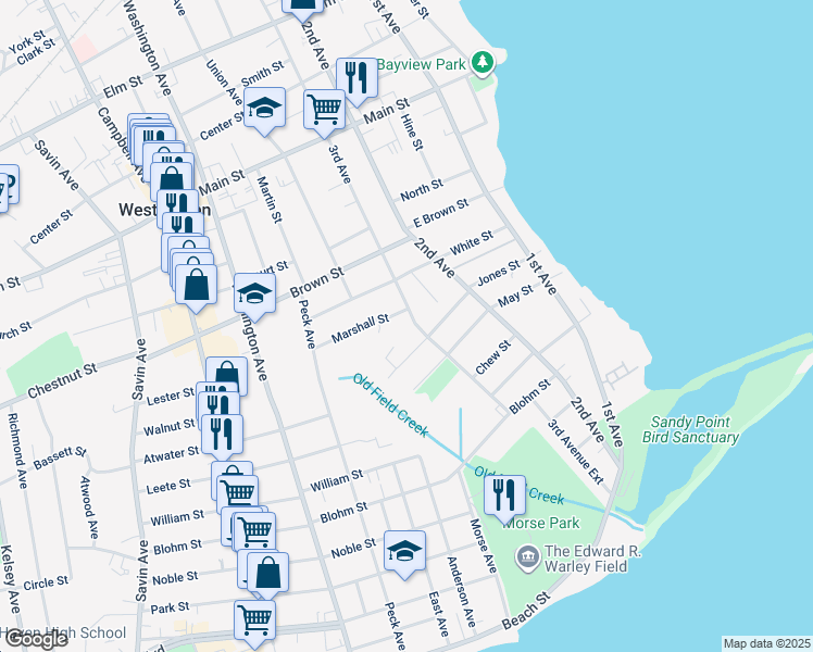 map of restaurants, bars, coffee shops, grocery stores, and more near 286 3rd Avenue in West Haven