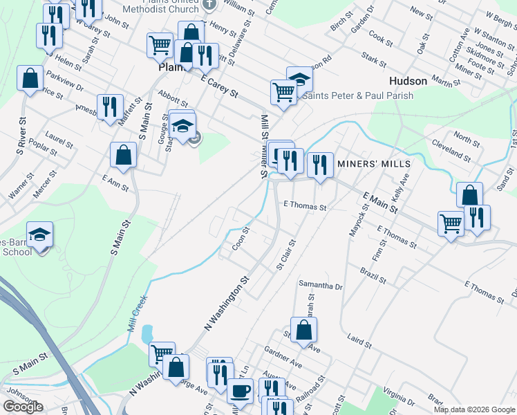 map of restaurants, bars, coffee shops, grocery stores, and more near in Wilkes-Barre