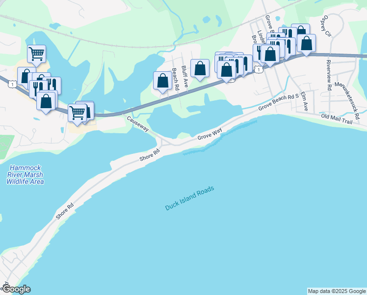 map of restaurants, bars, coffee shops, grocery stores, and more near 24 Grove Way in Clinton