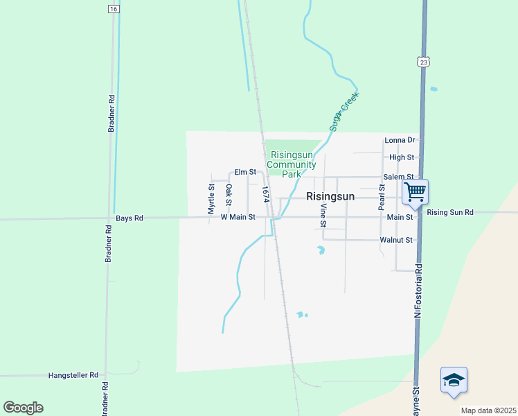 map of restaurants, bars, coffee shops, grocery stores, and more near 116 West Maple Street in North Baltimore