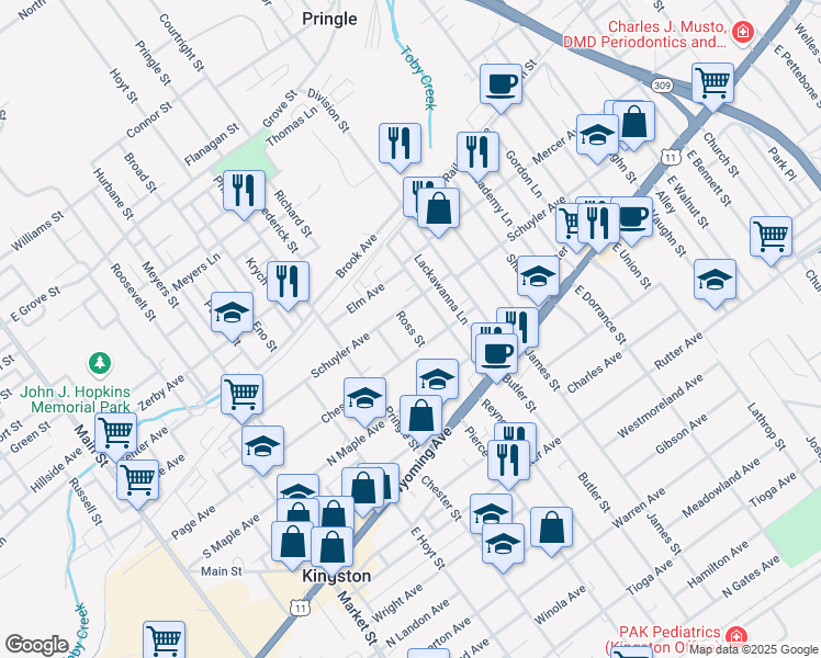 map of restaurants, bars, coffee shops, grocery stores, and more near 433 Schuyler Avenue in Kingston