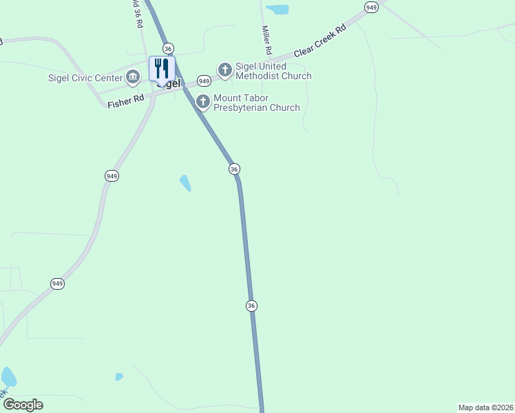 map of restaurants, bars, coffee shops, grocery stores, and more near 6656 Highway 36 in Sigel