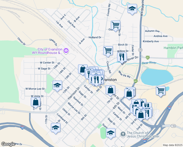 map of restaurants, bars, coffee shops, grocery stores, and more near in Evanston