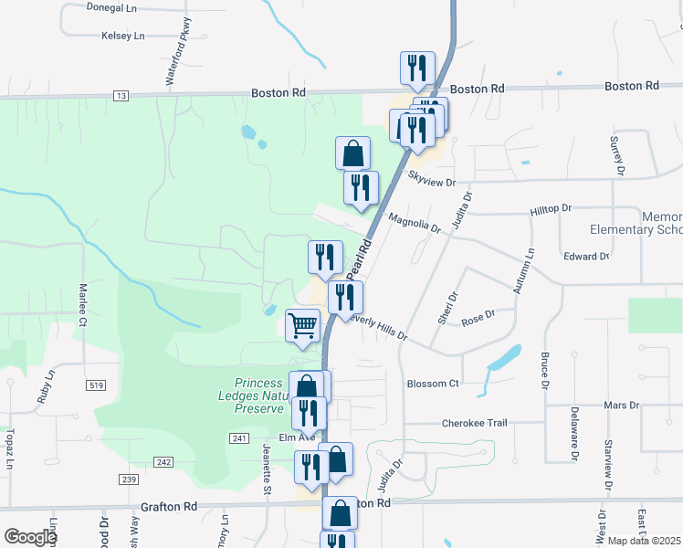 map of restaurants, bars, coffee shops, grocery stores, and more near 242 Pearl Road in Brunswick
