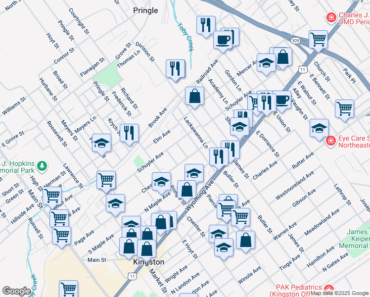 map of restaurants, bars, coffee shops, grocery stores, and more near 19 Ross St in Kingston