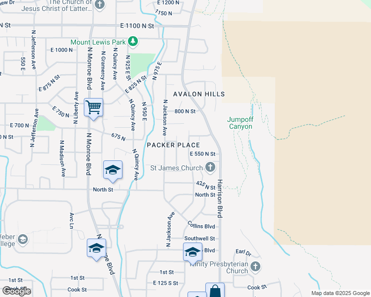 map of restaurants, bars, coffee shops, grocery stores, and more near 569 North Van Buren Avenue in Ogden