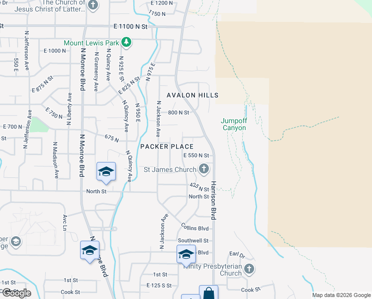 map of restaurants, bars, coffee shops, grocery stores, and more near 572 North Van Buren Avenue in Ogden