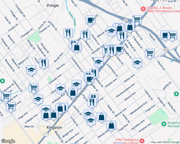 map of restaurants, bars, coffee shops, grocery stores, and more near 65 Division Street in Kingston