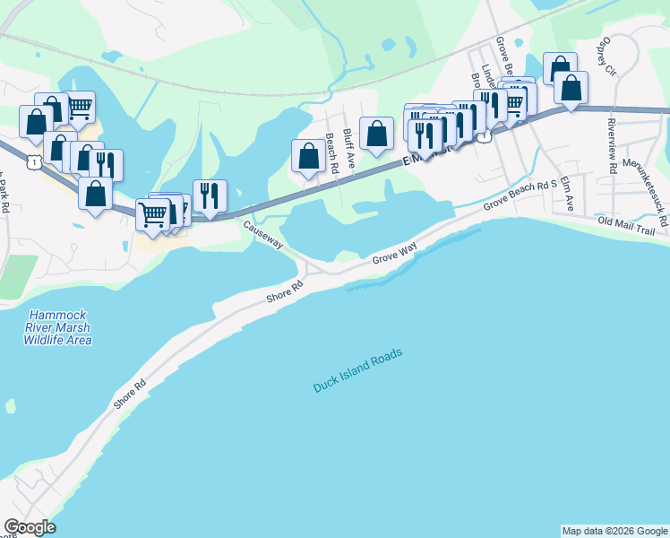 map of restaurants, bars, coffee shops, grocery stores, and more near 6 Grove Way in Clinton