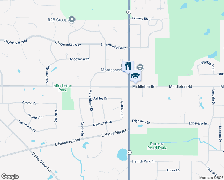 map of restaurants, bars, coffee shops, grocery stores, and more near 1928 Middleton Road in Hudson