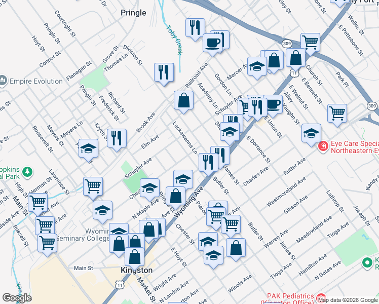 map of restaurants, bars, coffee shops, grocery stores, and more near 67 Price Street in Kingston