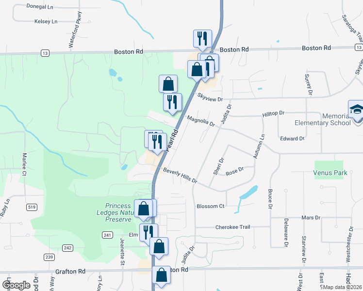 map of restaurants, bars, coffee shops, grocery stores, and more near 252 Cider Mill Lane in Brunswick