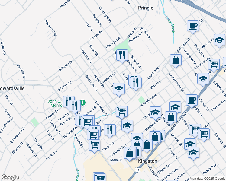 map of restaurants, bars, coffee shops, grocery stores, and more near 33 Pulaski Street in Kingston