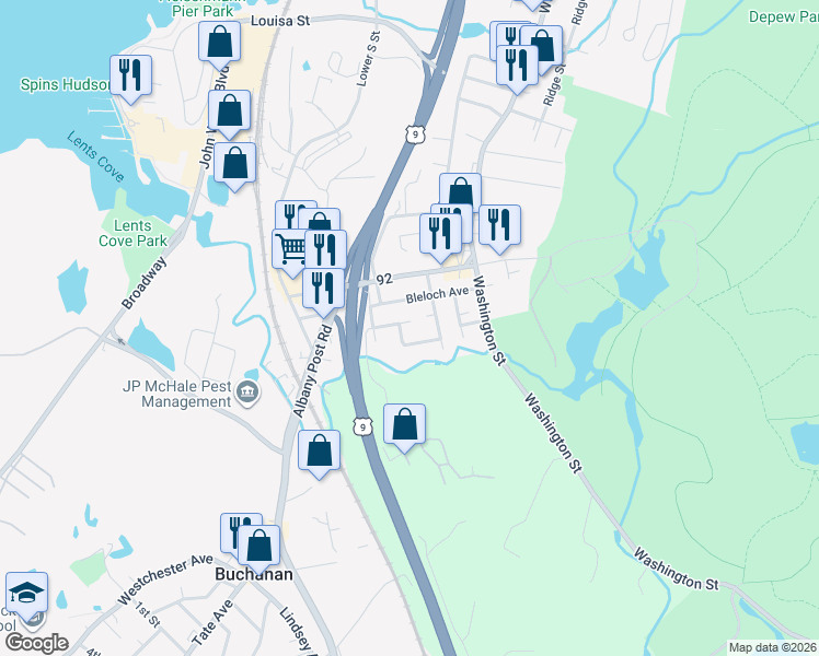 map of restaurants, bars, coffee shops, grocery stores, and more near 100 McGuire Avenue in Peekskill