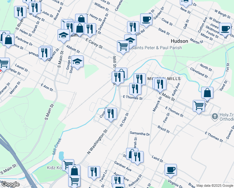 map of restaurants, bars, coffee shops, grocery stores, and more near 1408 North Washington Street in Wilkes-Barre
