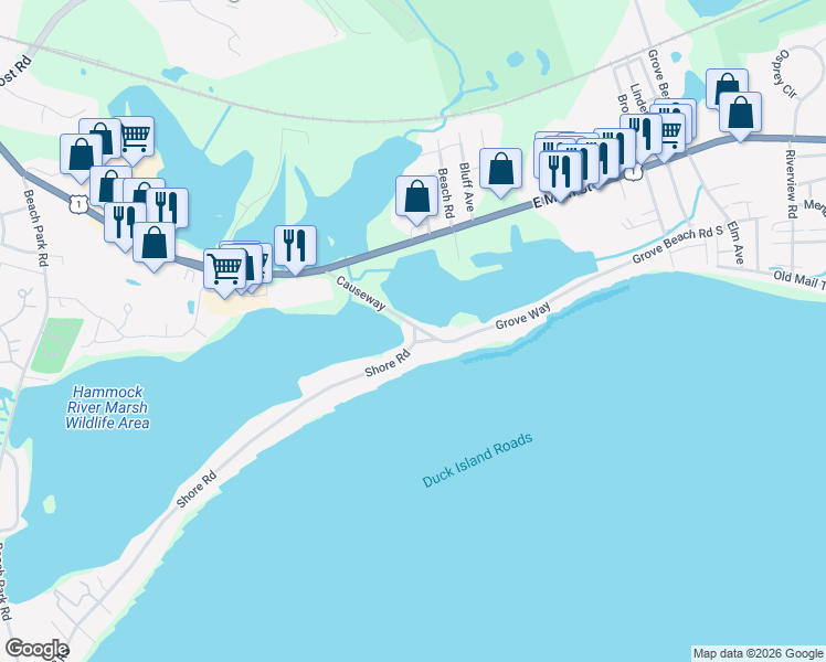 map of restaurants, bars, coffee shops, grocery stores, and more near 7 Causeway in Clinton