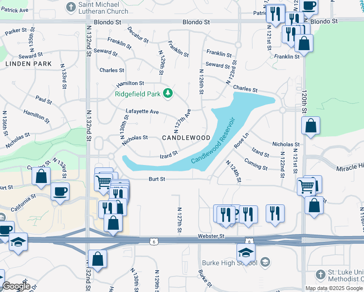 map of restaurants, bars, coffee shops, grocery stores, and more near 12712 Izard Street in Omaha