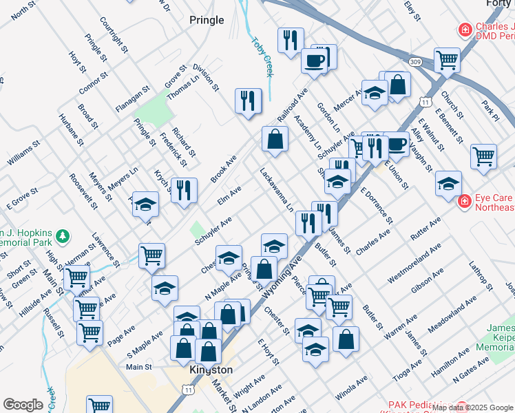 map of restaurants, bars, coffee shops, grocery stores, and more near 19 Ross St in Kingston