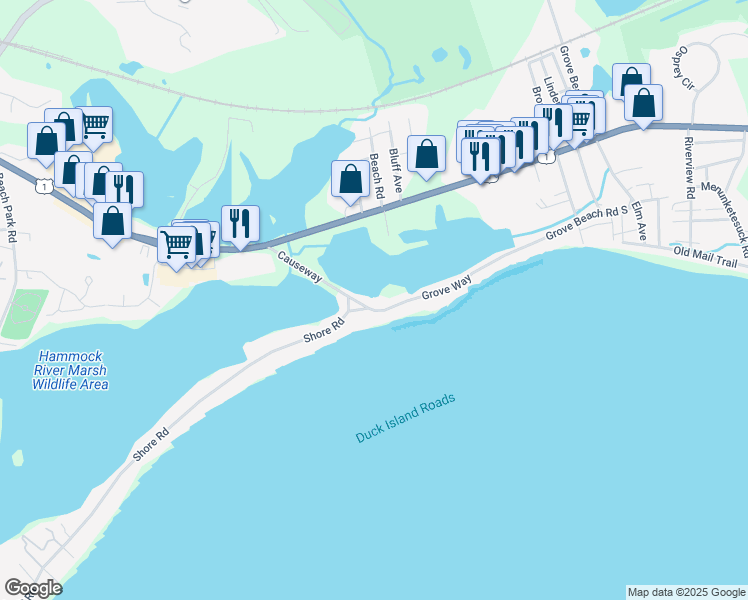 map of restaurants, bars, coffee shops, grocery stores, and more near 6 Grove Way in Clinton