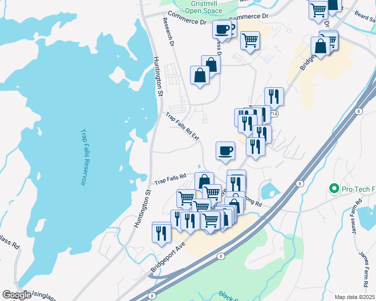 map of restaurants, bars, coffee shops, grocery stores, and more near 86 Heather Ridge in Shelton