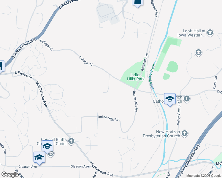 map of restaurants, bars, coffee shops, grocery stores, and more near 723 College Road in Council Bluffs